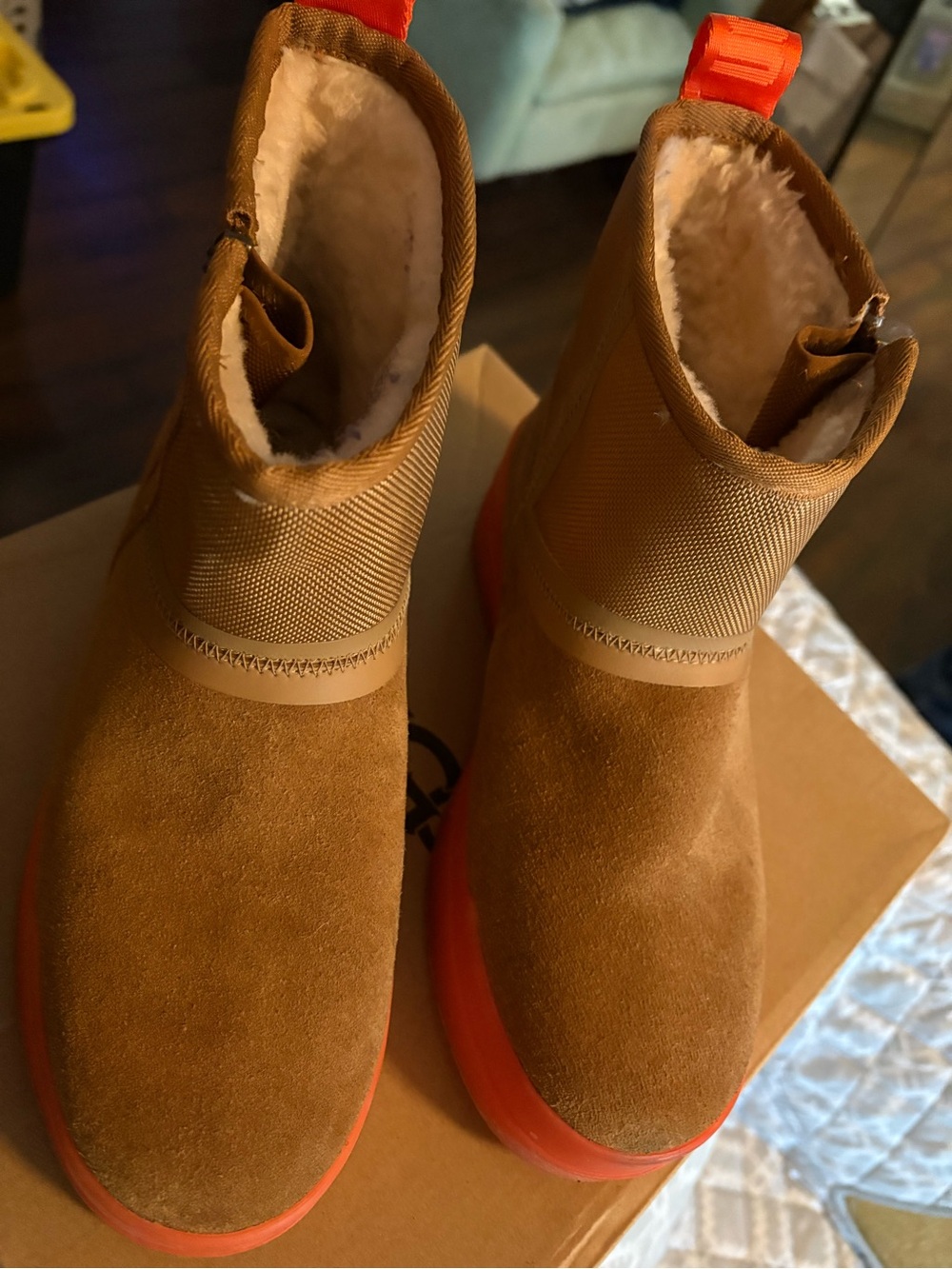 UGG Women's Chestnut Suede Ankle Boots with Orange Sole